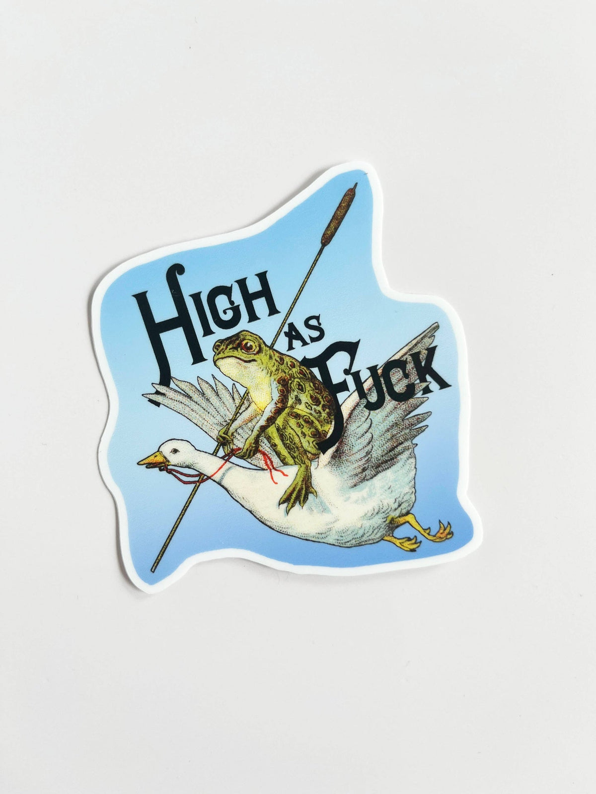 Nálepka Žába s husou "High as Fuck"