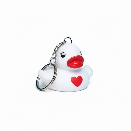 White Duck Red Heart Keychain
