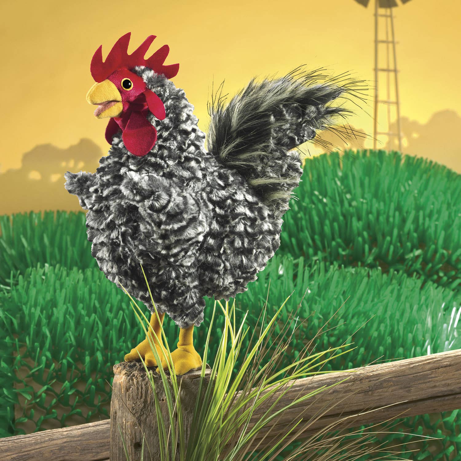 Marionnette à main Barred Rock Rooster/Hahn 3189 Folkmanis réaliste