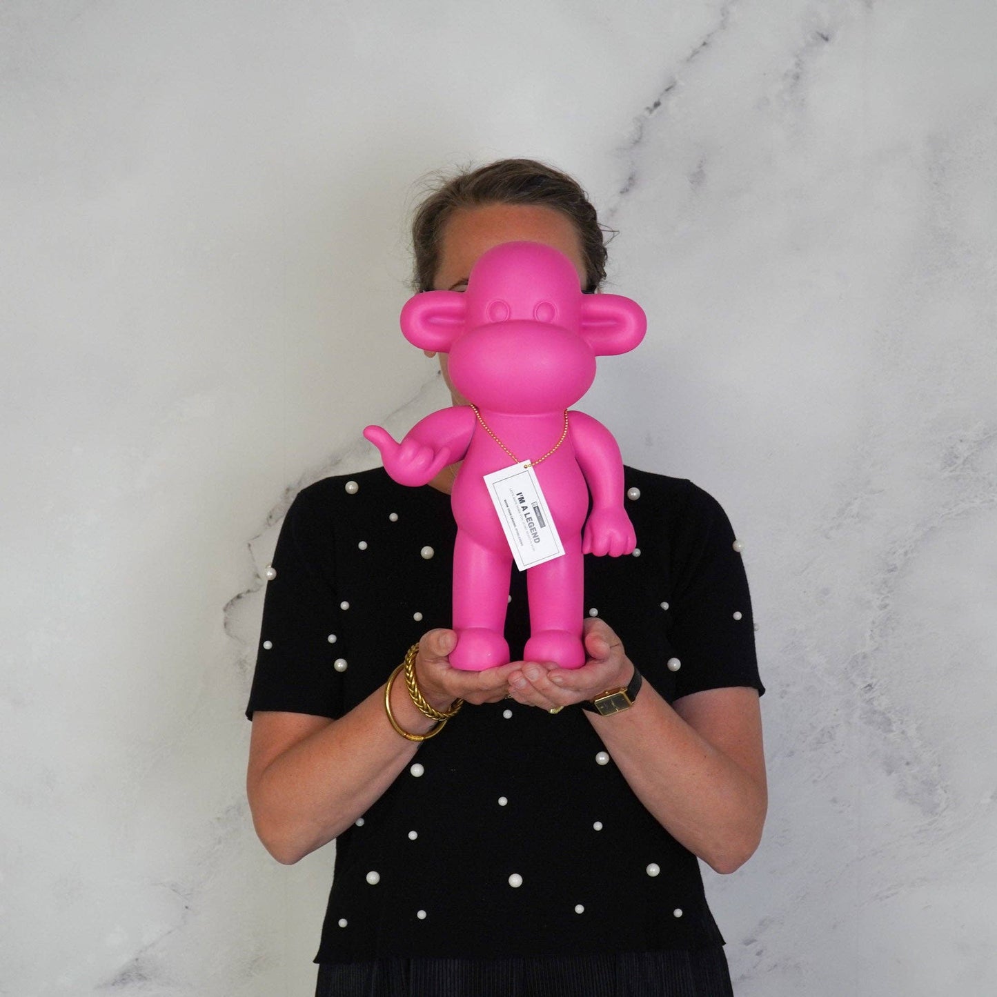 Ornament - Hanging Loose Monkey Figurine 'The Legend' - Polyresin - Pink - 20.5x13.5x35cm