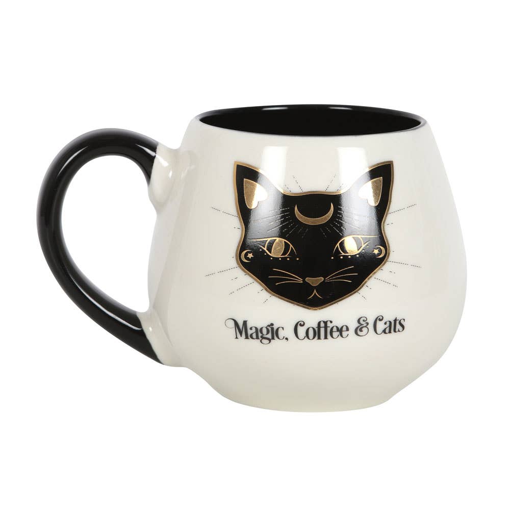 Abgerundete Tasse „Magie, Kaffee & Katzen“