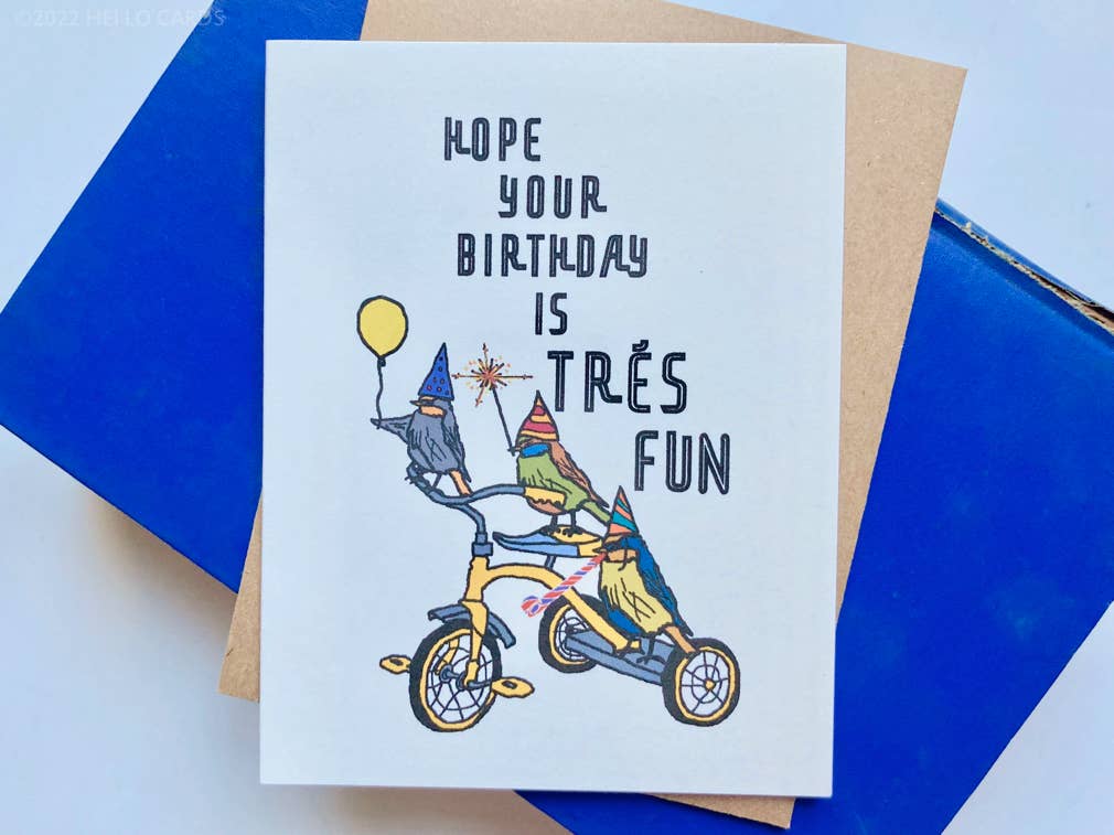 Carte d'anniversaire « Trés Fun » avec oiseaux