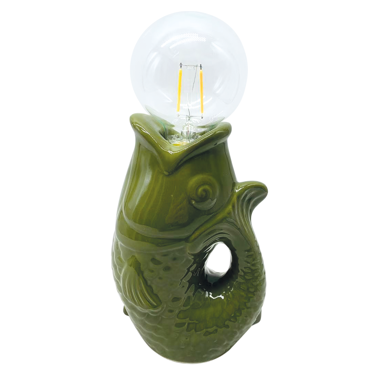 Déco LED poisson kaki à piles L13,5 P8,2 H27cm