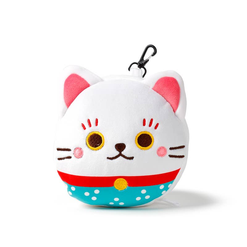 Coussin de voyage rond en peluche Relaxeazzz Chat Chanceux Puckator EU – vue produit 4