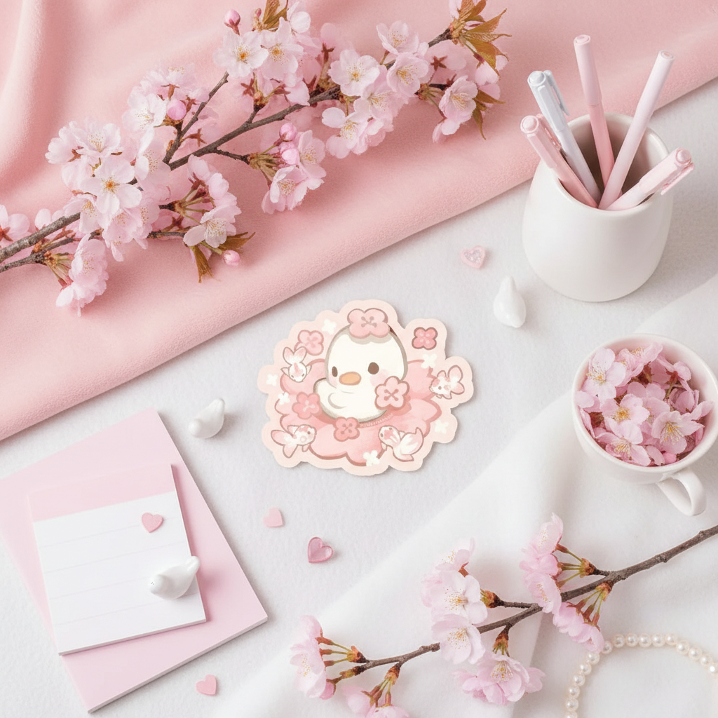 "Sakura Duckling" Weiße Ente Sticker