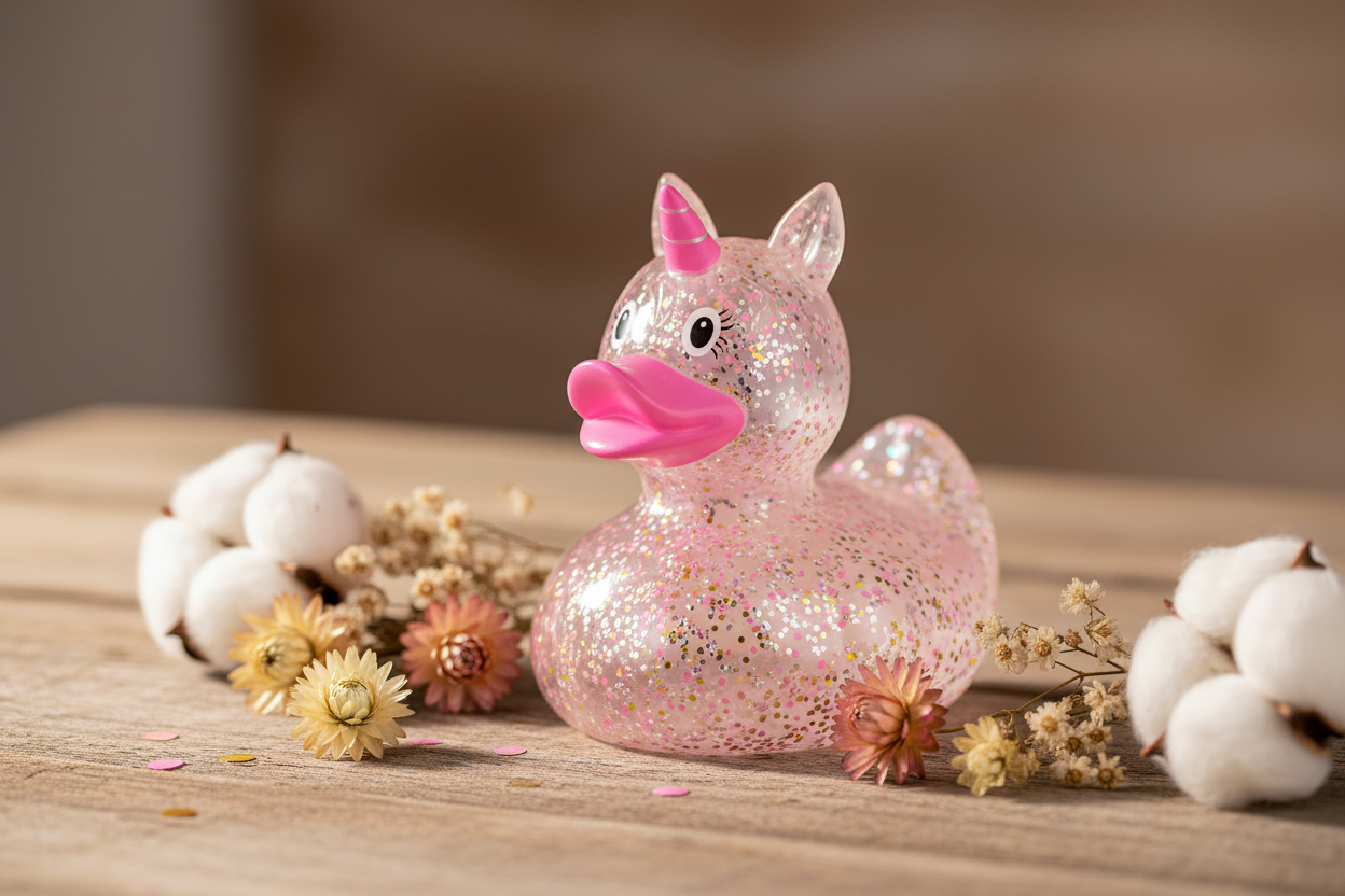Třpytivá růžová kachna jednorožce