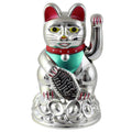 Chat chanceux solaire argenté 11cm