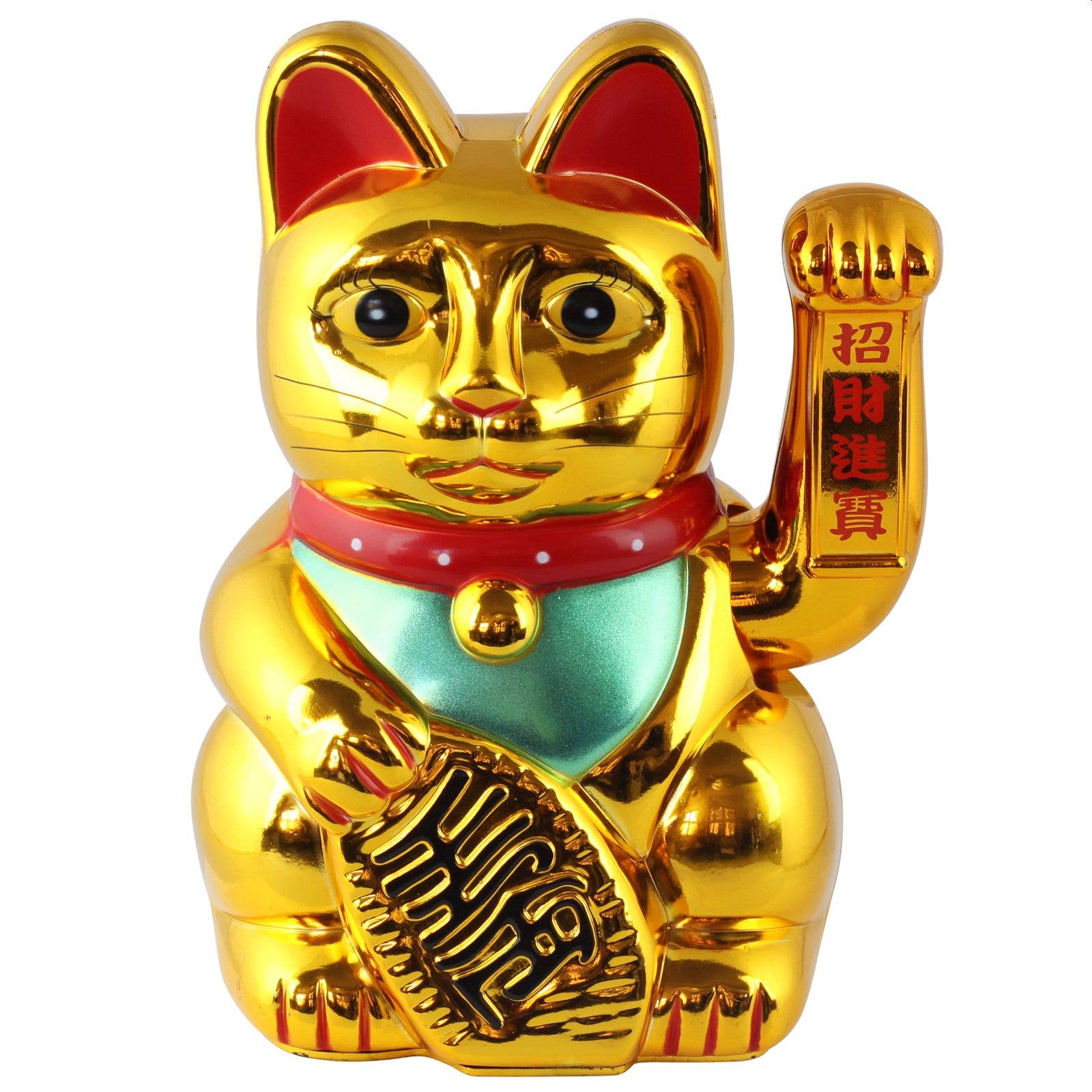 Chat chanceux doré 18cm