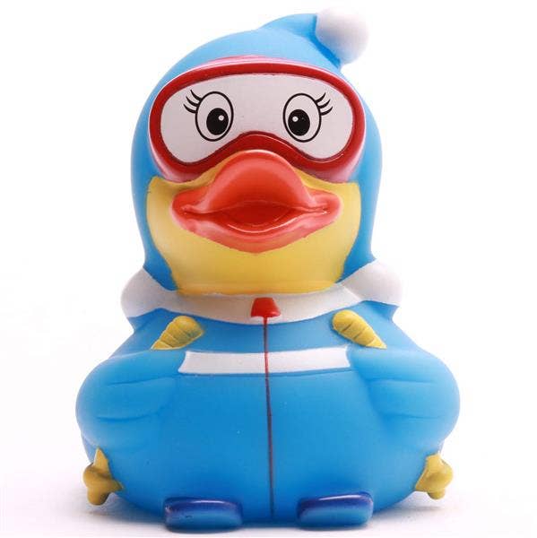 Ente Skifahrerin blau