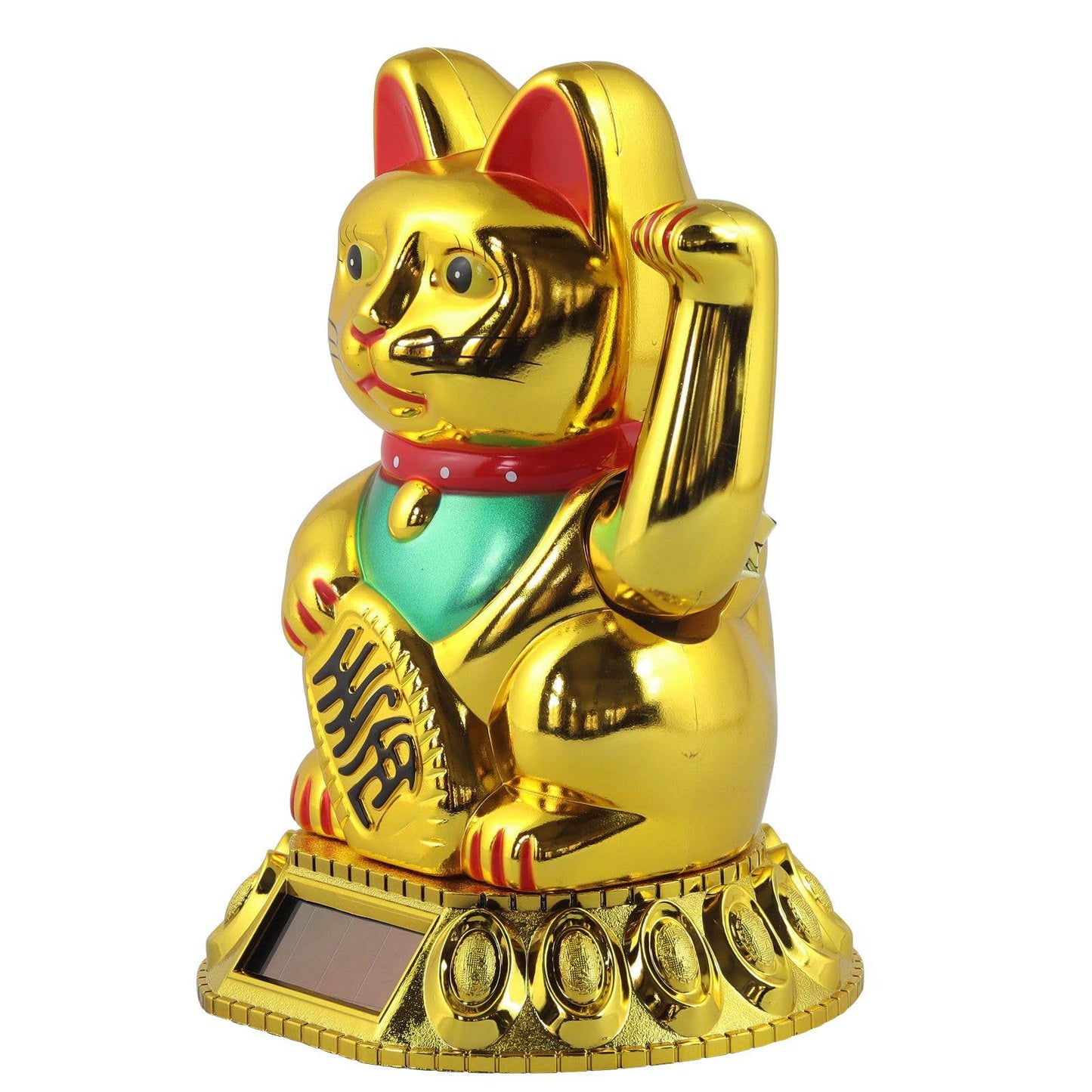 Chat chanceux solaire doré 18cm