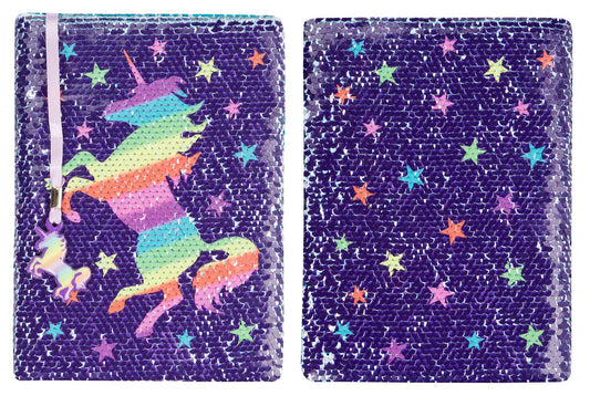 Carnet à sequins licorne arc-en-ciel