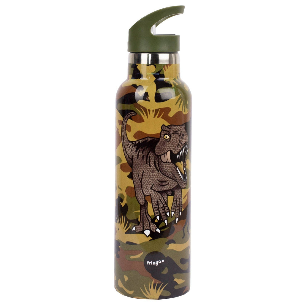 Bouteille en acier inoxydable 600 ml avec paille – Dinosaure camouflage