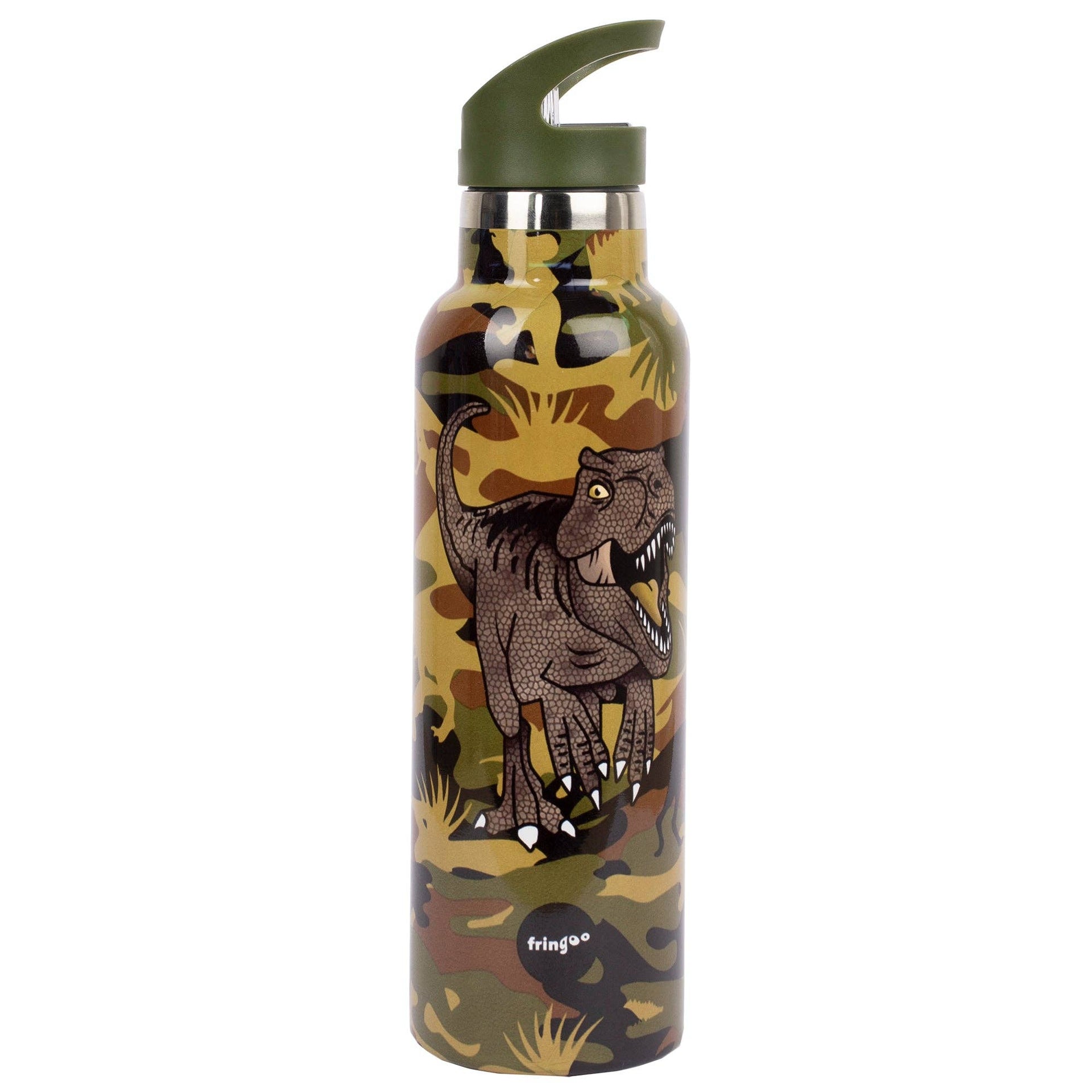 Bouteille en acier inoxydable 600 ml avec paille – Dinosaure camouflage