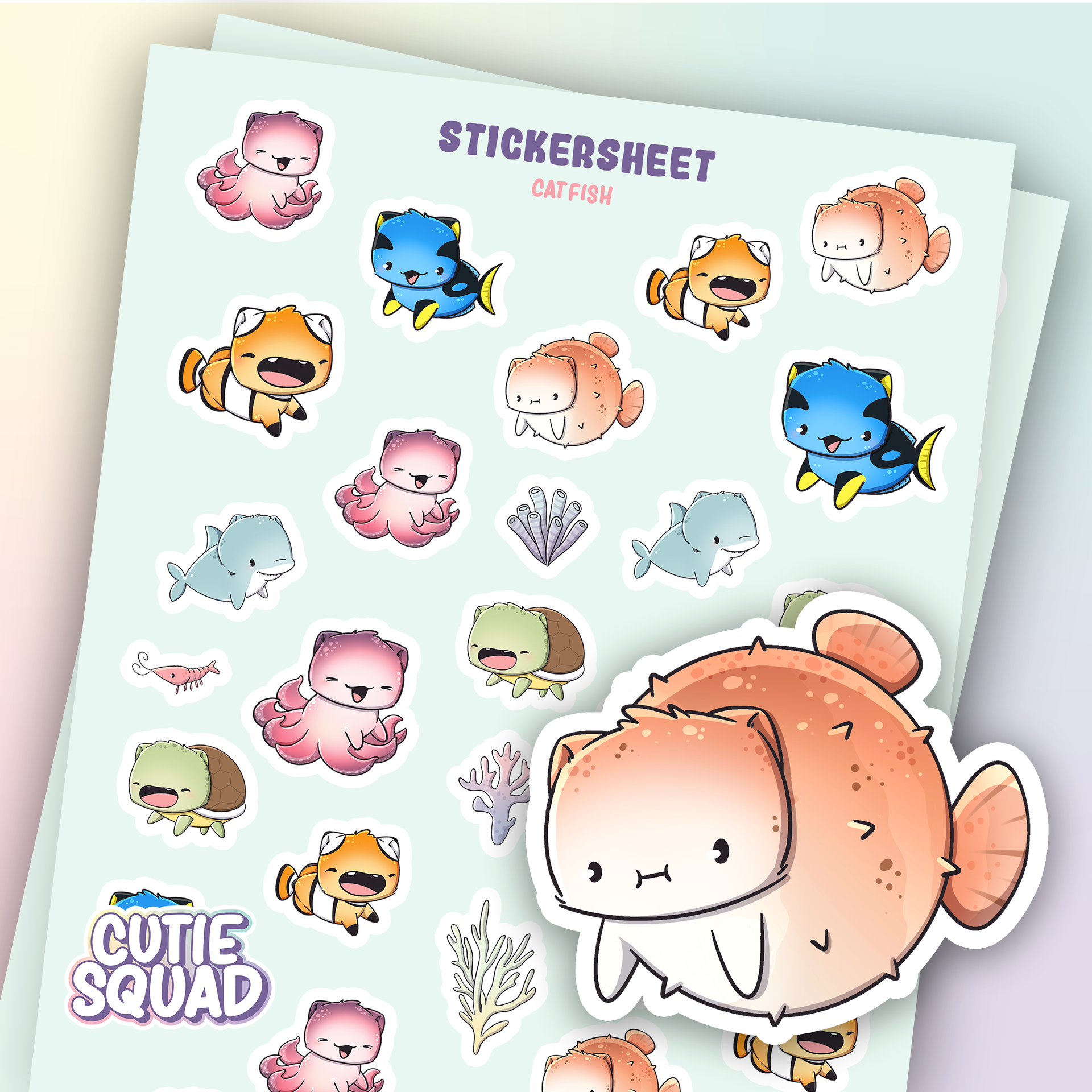 Planches d'autocollants Poisson-chat