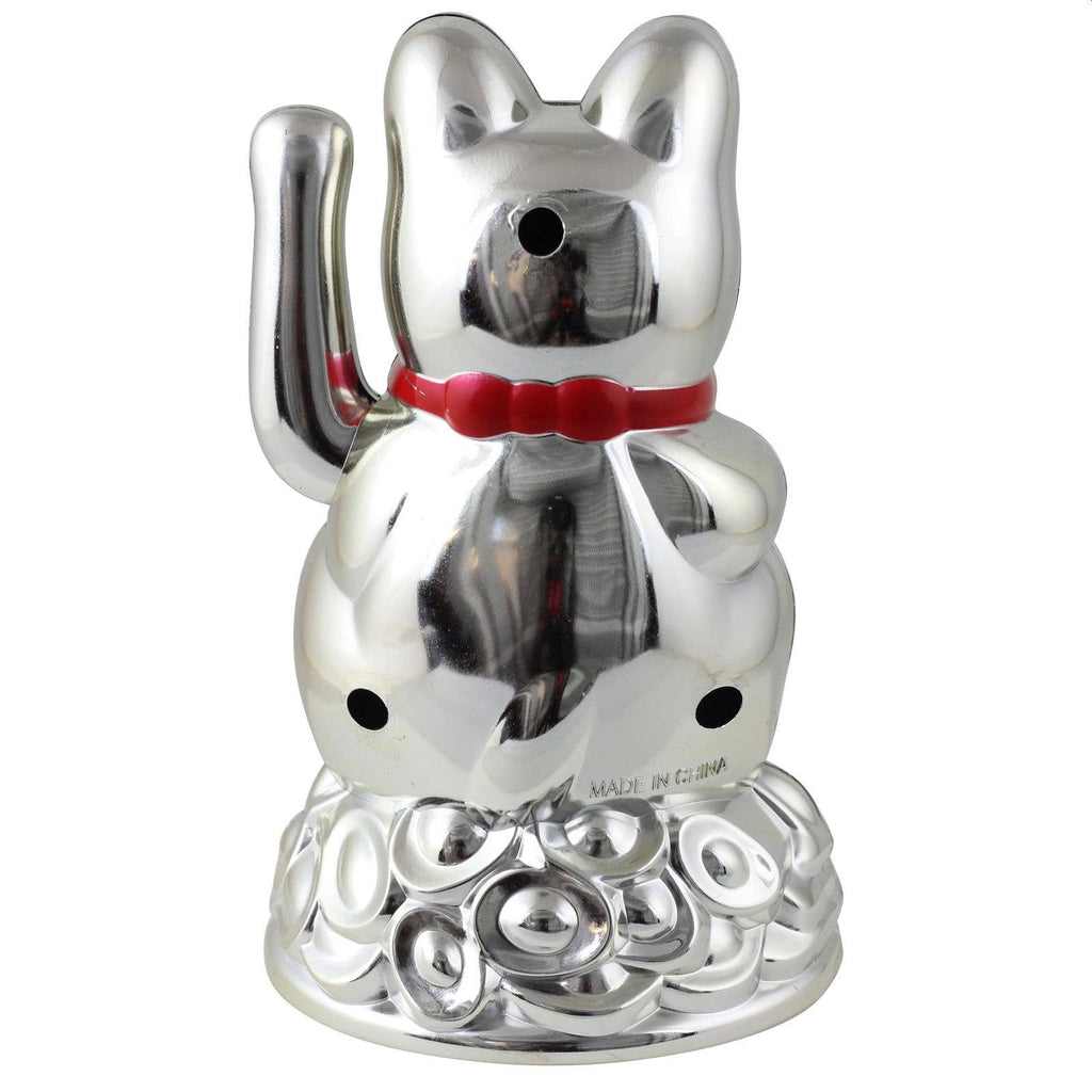 Chat chanceux solaire argenté 11cm