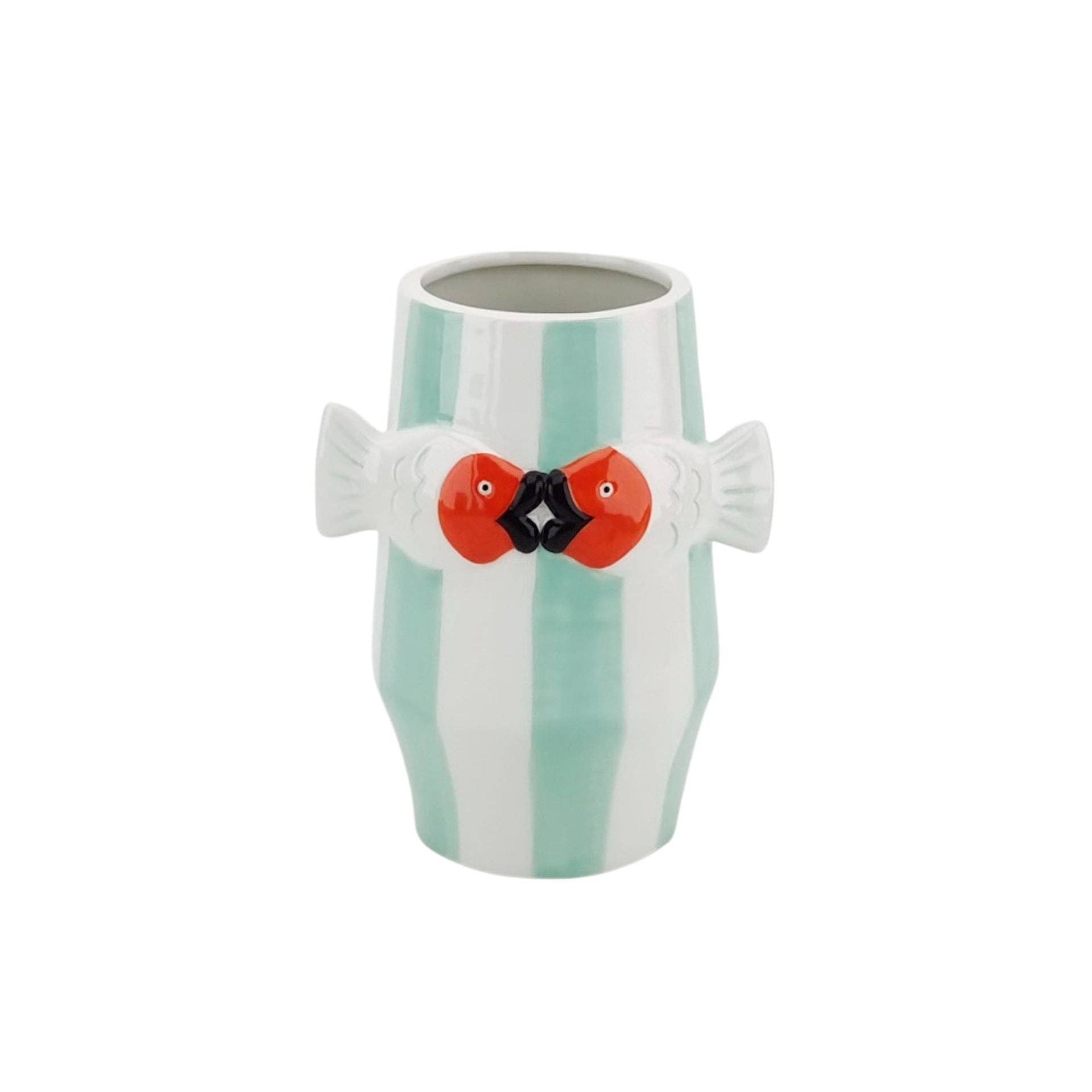 Vase – Fischfarbene/Weiße/Orangefarbene Blumenvase – 14 x 11,5 x 18,5 cm
