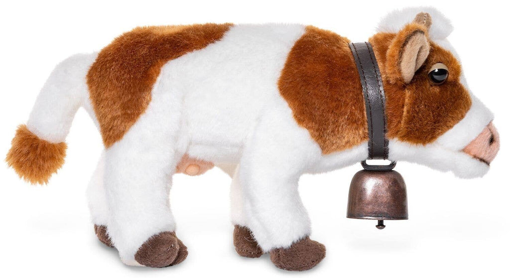 Peluche vache blanche brune debout avec grelot Uni Toys
