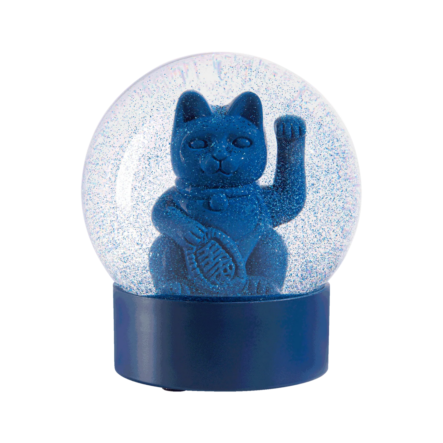 Globo terráqueo de nieve azul oscuro con gato de la suerte