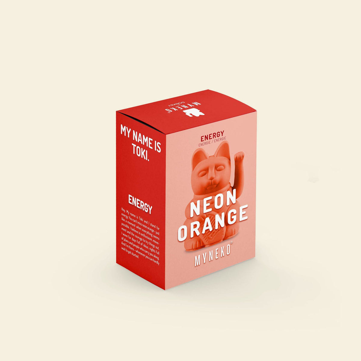 Vue du produit : Mini Chat Chanceux Orange Neon “Toki” – Donkey Products