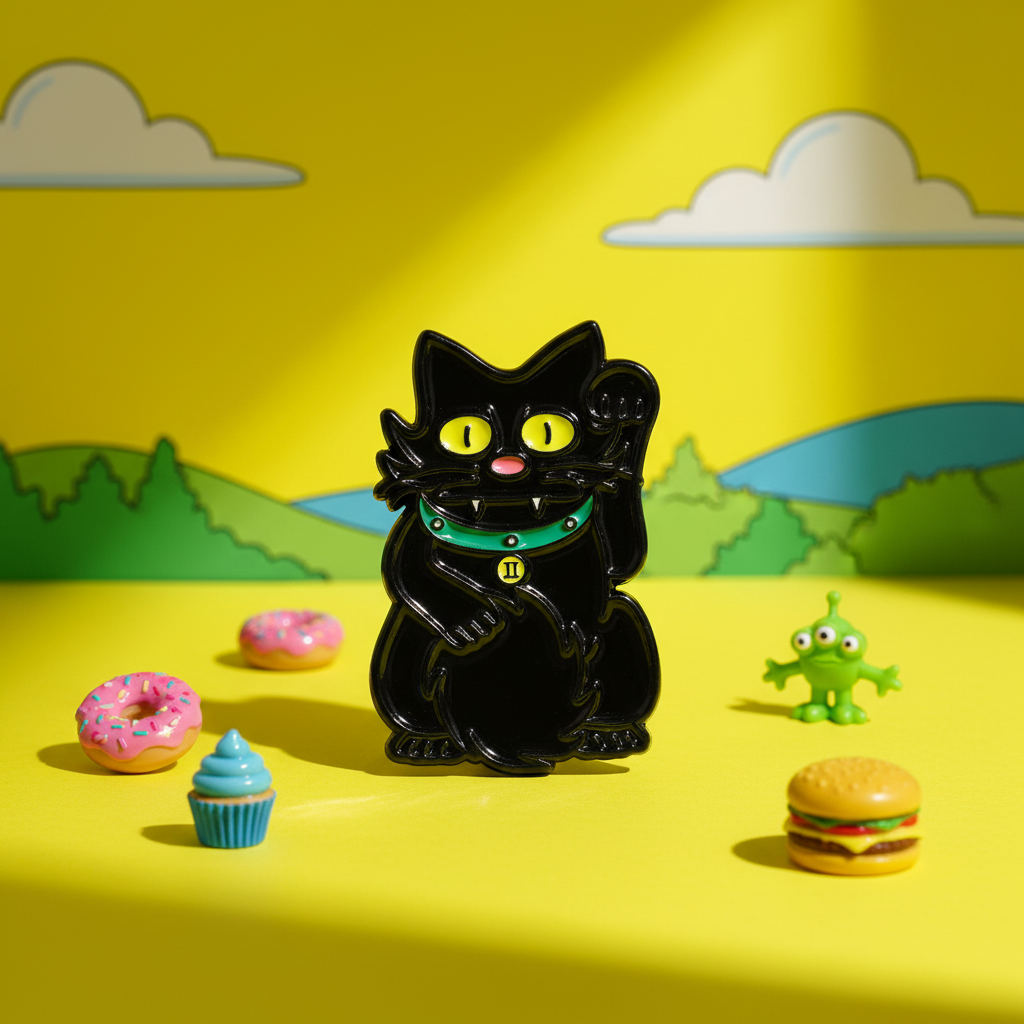 Spilla nera del gatto portafortuna