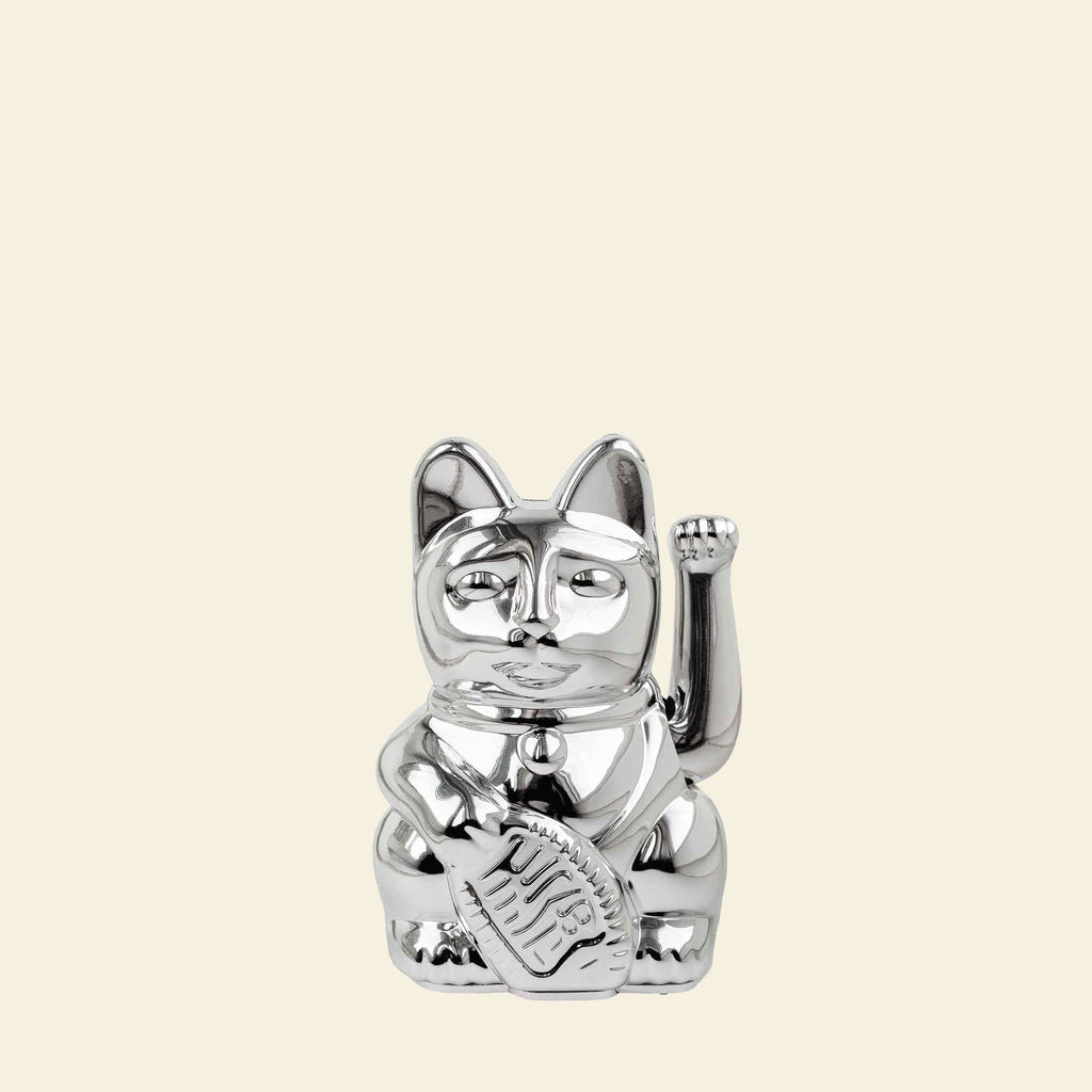 Mini Chat Chanceux Argent Brillant “Nova”