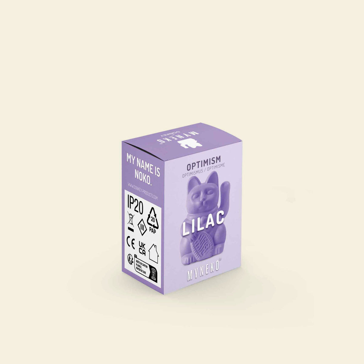 Vue du produit : Mini Chat Chanceux Solaire Lilas “Noko” – Donkey Products
