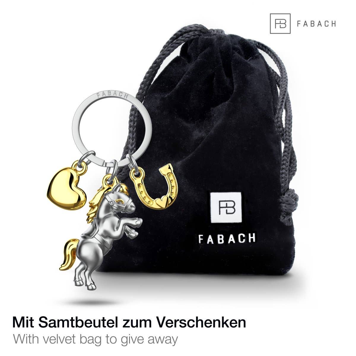 Porte-clés Cheval avec Cœur et Fer à cheval "Pony"