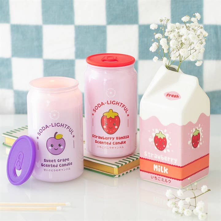 Bougie en forme de Canette parfumée fraise‑vanille