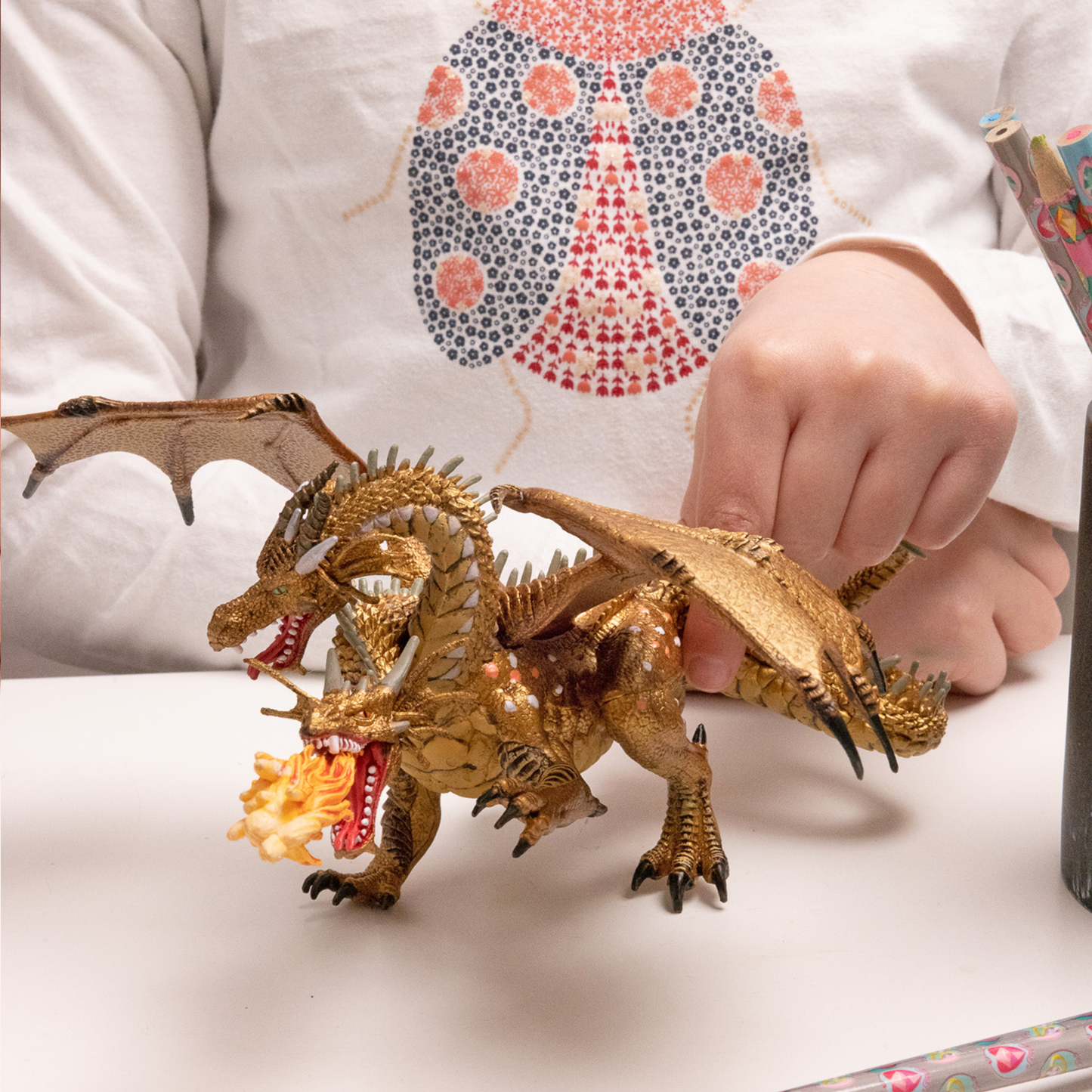 Figurine Dragon deux têtes or Papo - créature fantastique