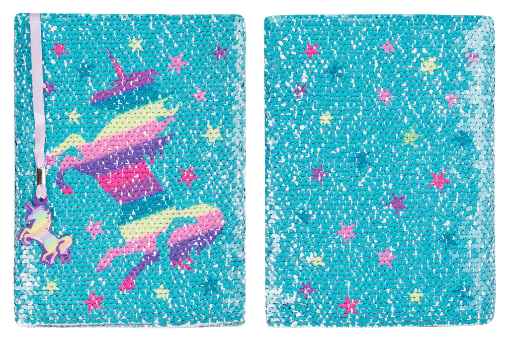 Carnet à sequins licorne arc-en-ciel