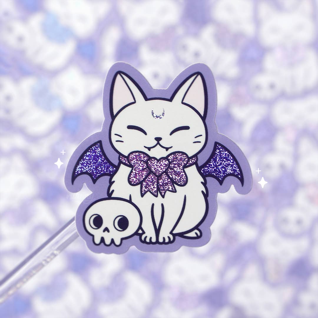 autocollants glitter chat chauve souris meowgical nikury 