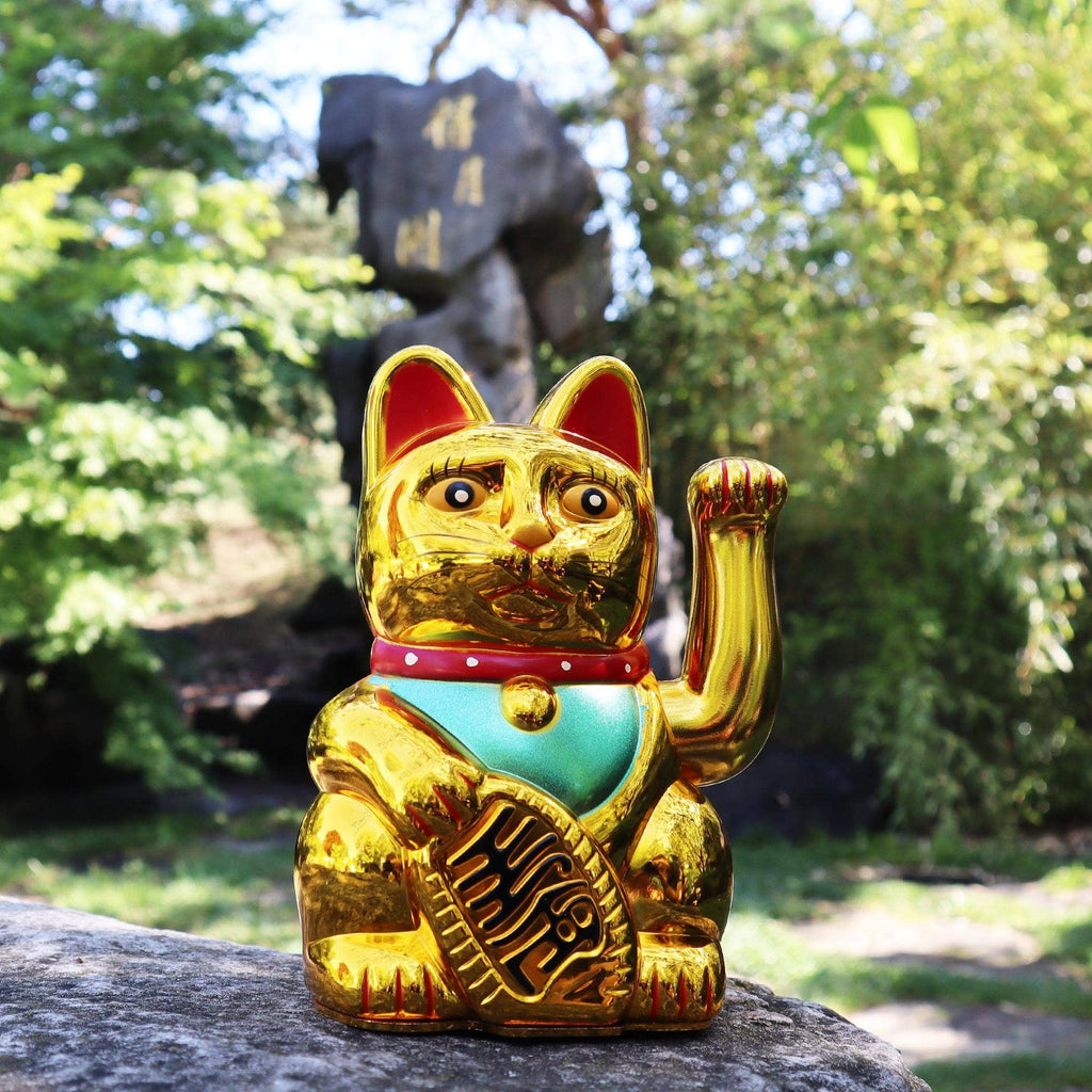 Chat chanceux doré 18cm