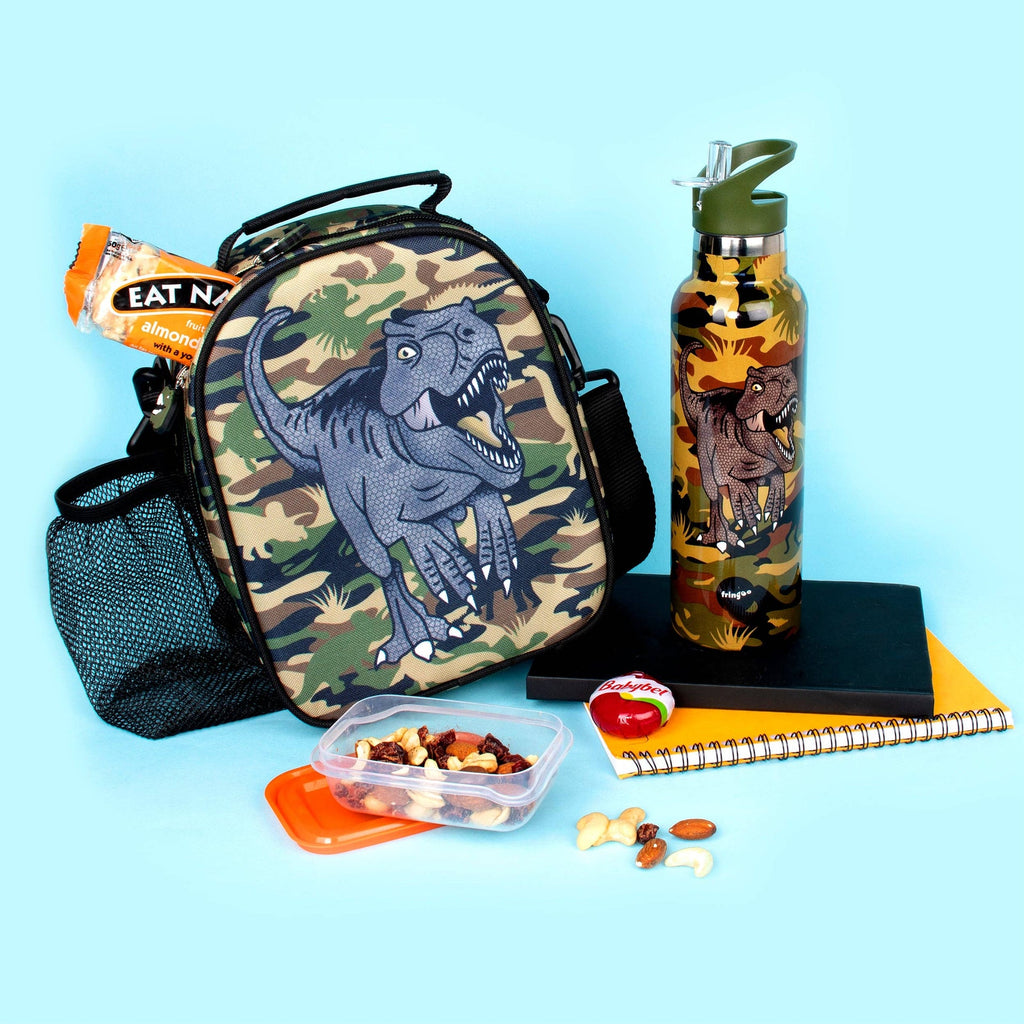 Bouteille en acier inoxydable 600 ml avec paille – Dinosaure camouflage