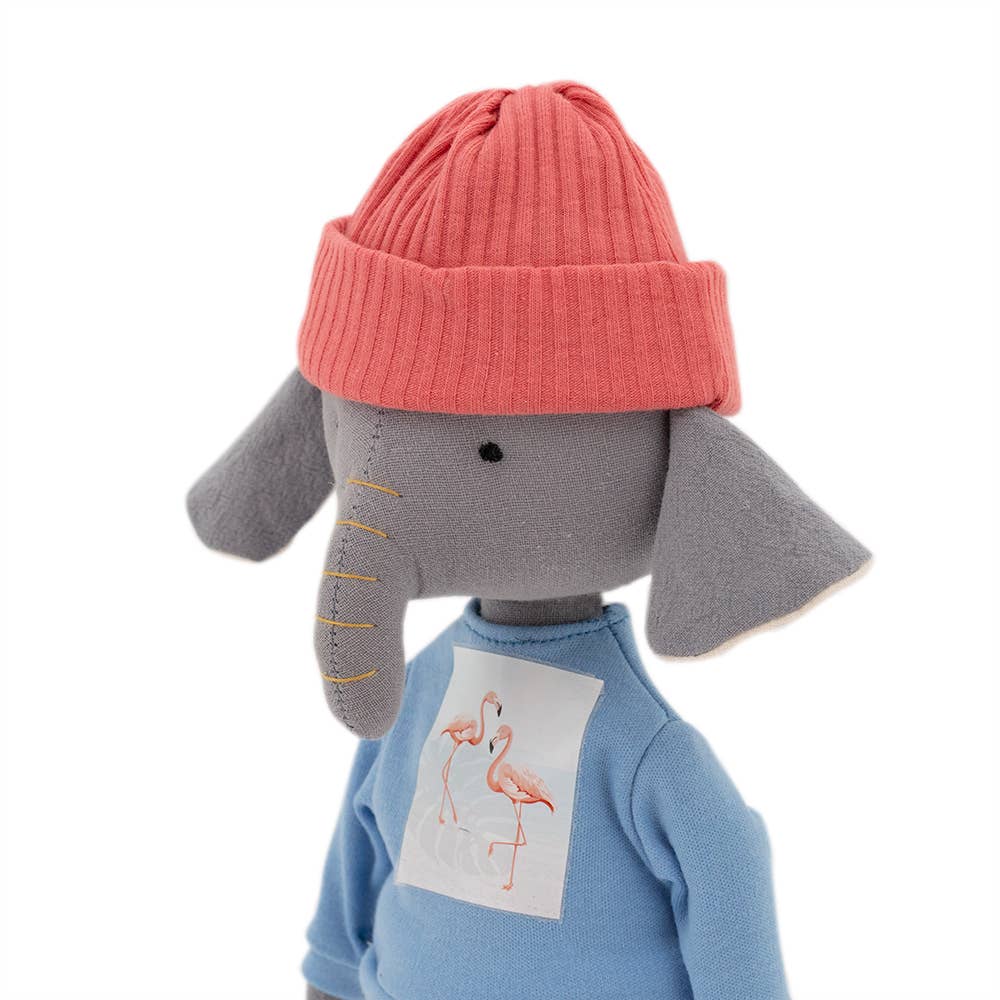 Peluche Alice l’éléphant avec tenue t-shirt bleu et queue de sirène - 29 cm