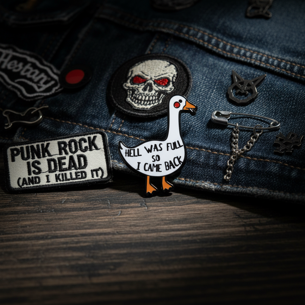 Photo produit - Pin's Canard Blanc "Hell was full so I came back"