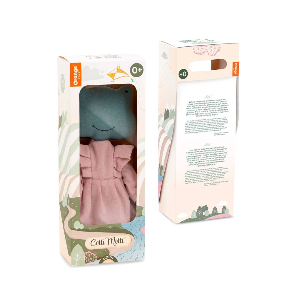 Peluche en coton Fiona la grenouille robe rose - 29 cm - 0+