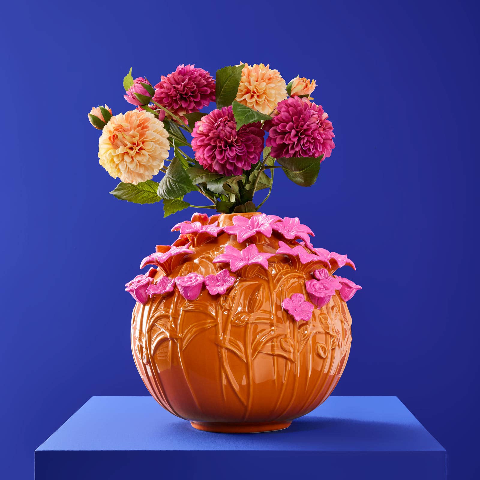Vase Verano, Grès Orange/Rose, 34 x 29,5 cm