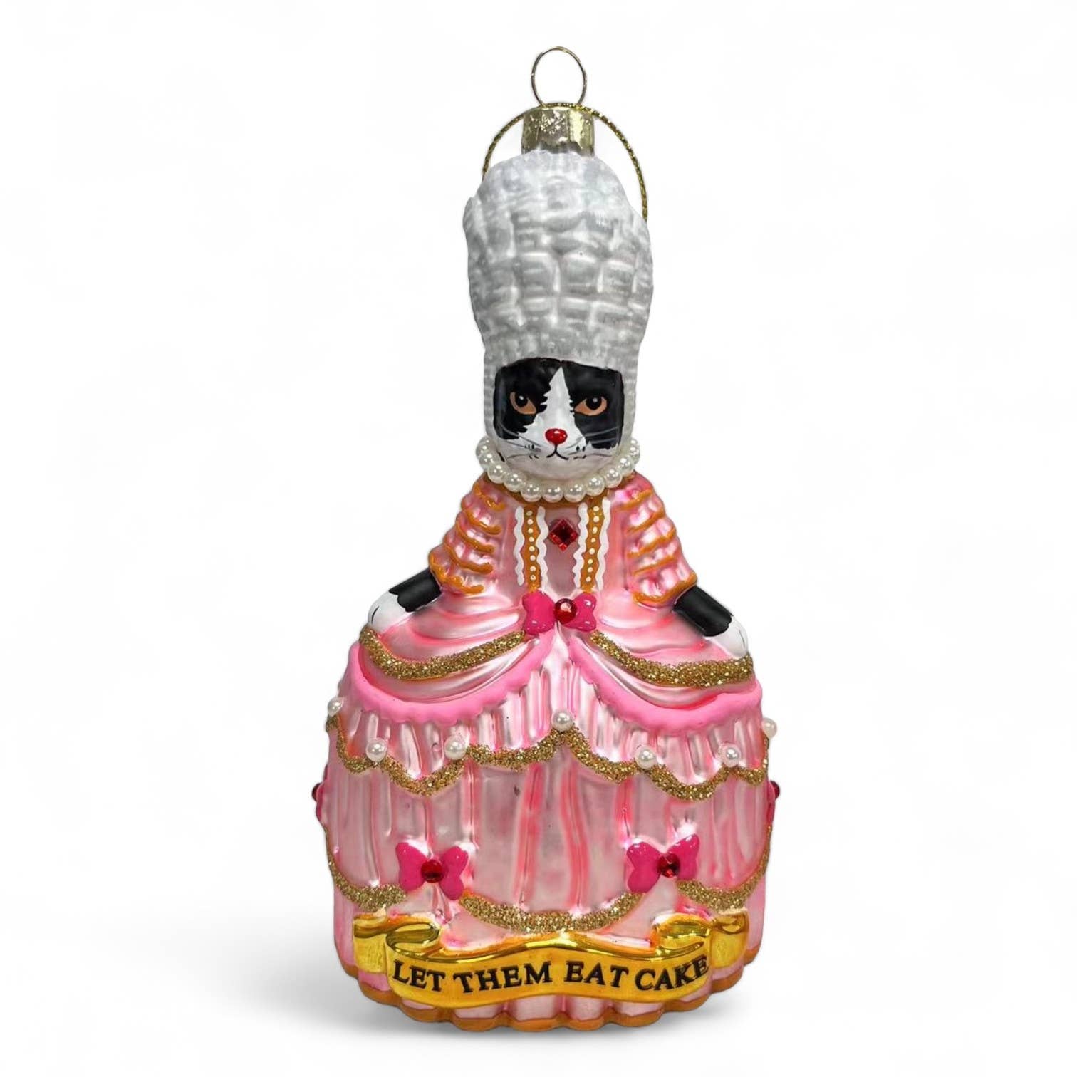 Christmas bauble, Tuxedo Cat, Marie Antoinette, “Let Them Eat”