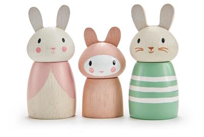 Tender Leaf Premier Âge: POUPÉE/FAMILLE DE LAPIN 10x4x7cm, en bois, en boîte 10,2x4,5x18m, 3+