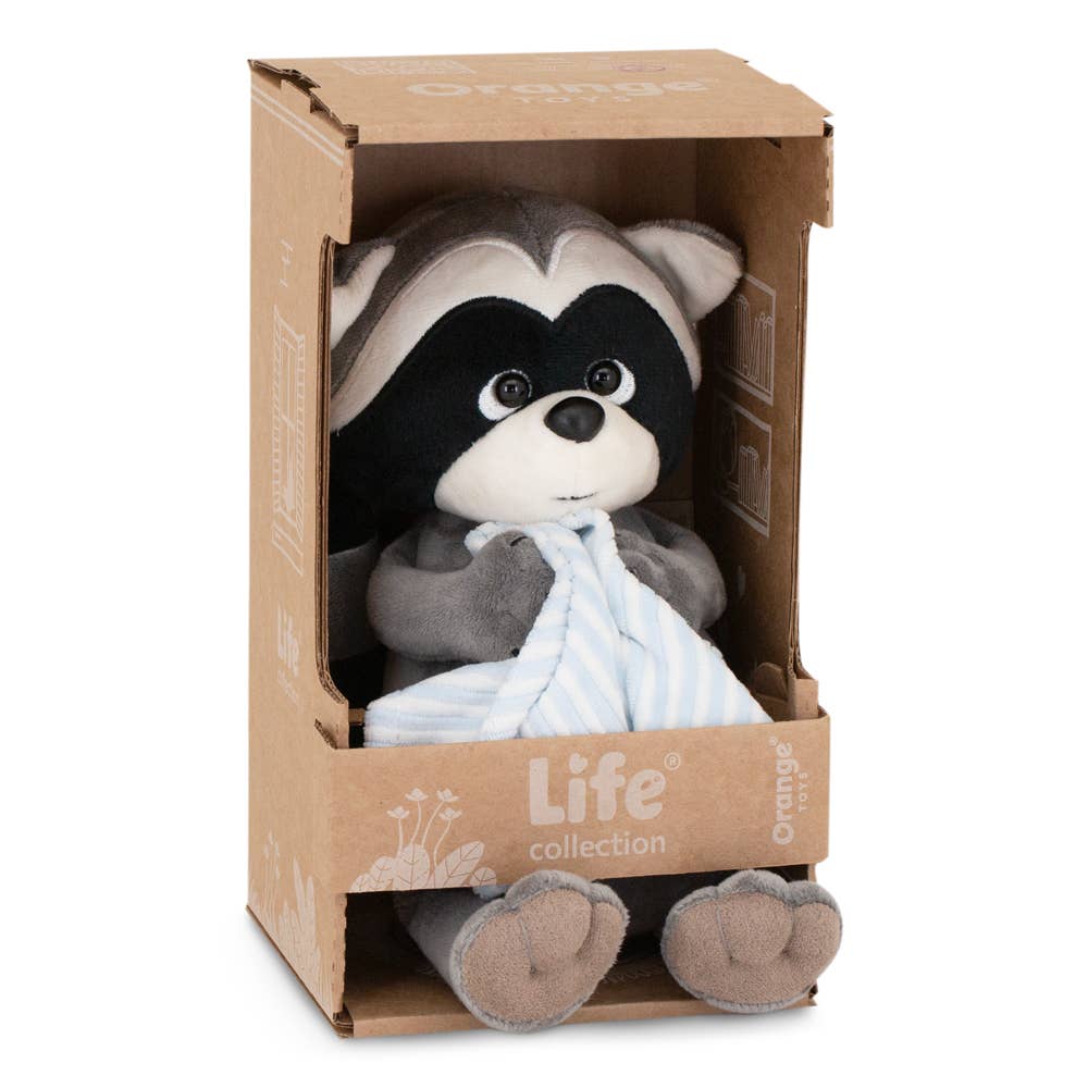 Peluche raton laveur Denny avec serviette 20 cm