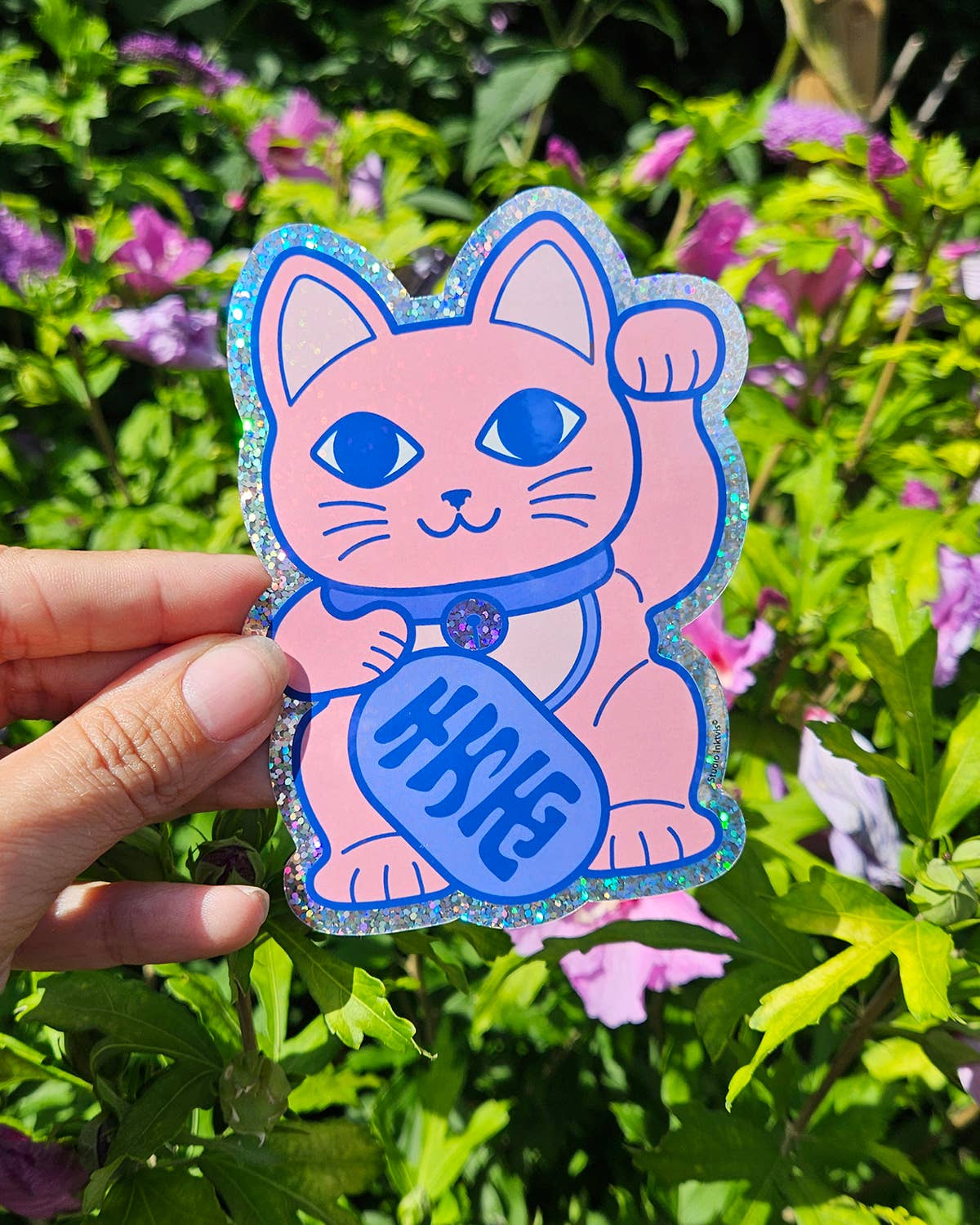 Maneki Neko Glückskatze Glitzeraufkleber