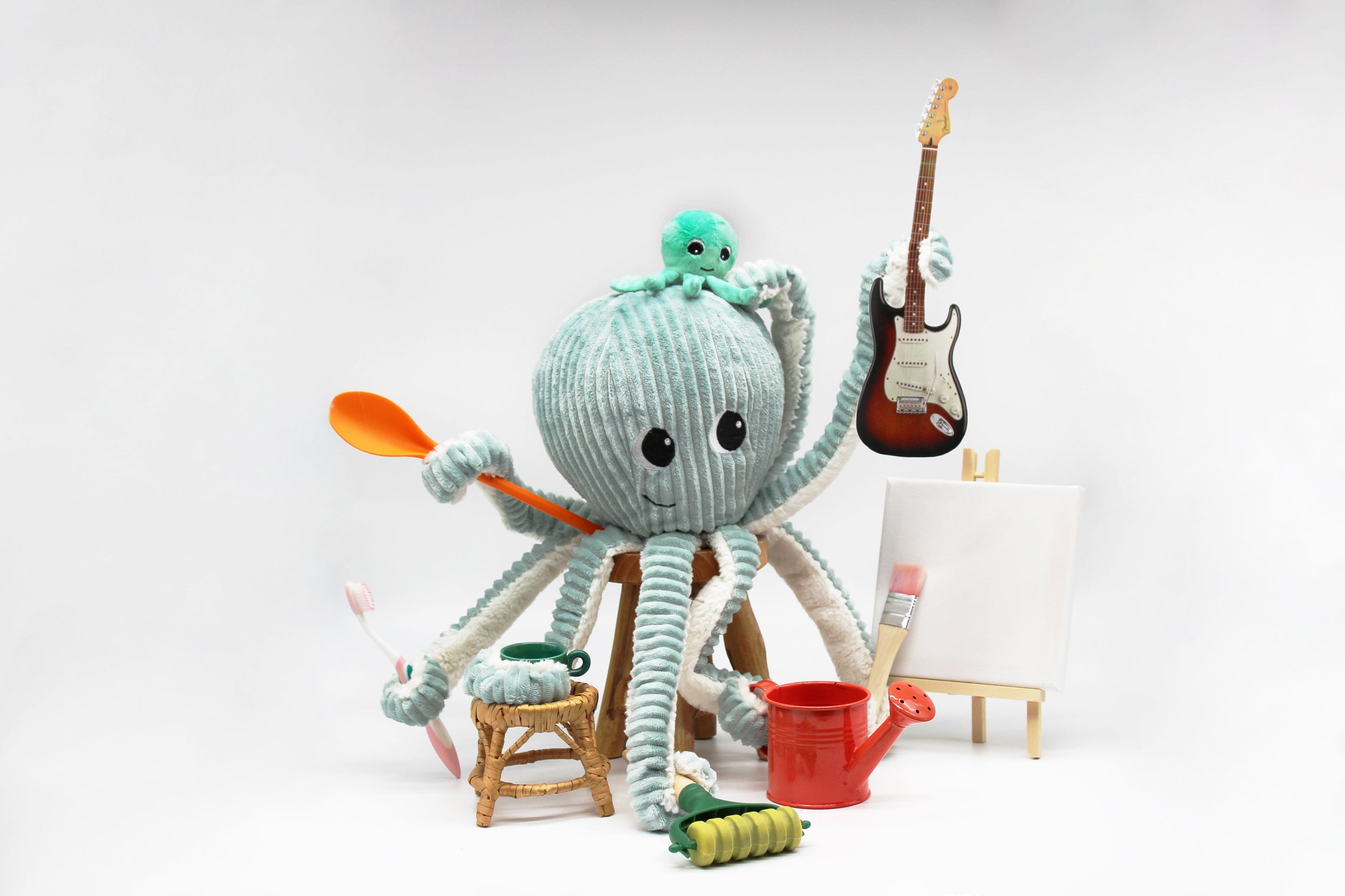 Peluche pieuvre Filou maman et son bébé menthe – Les Ptipotos – vue 5