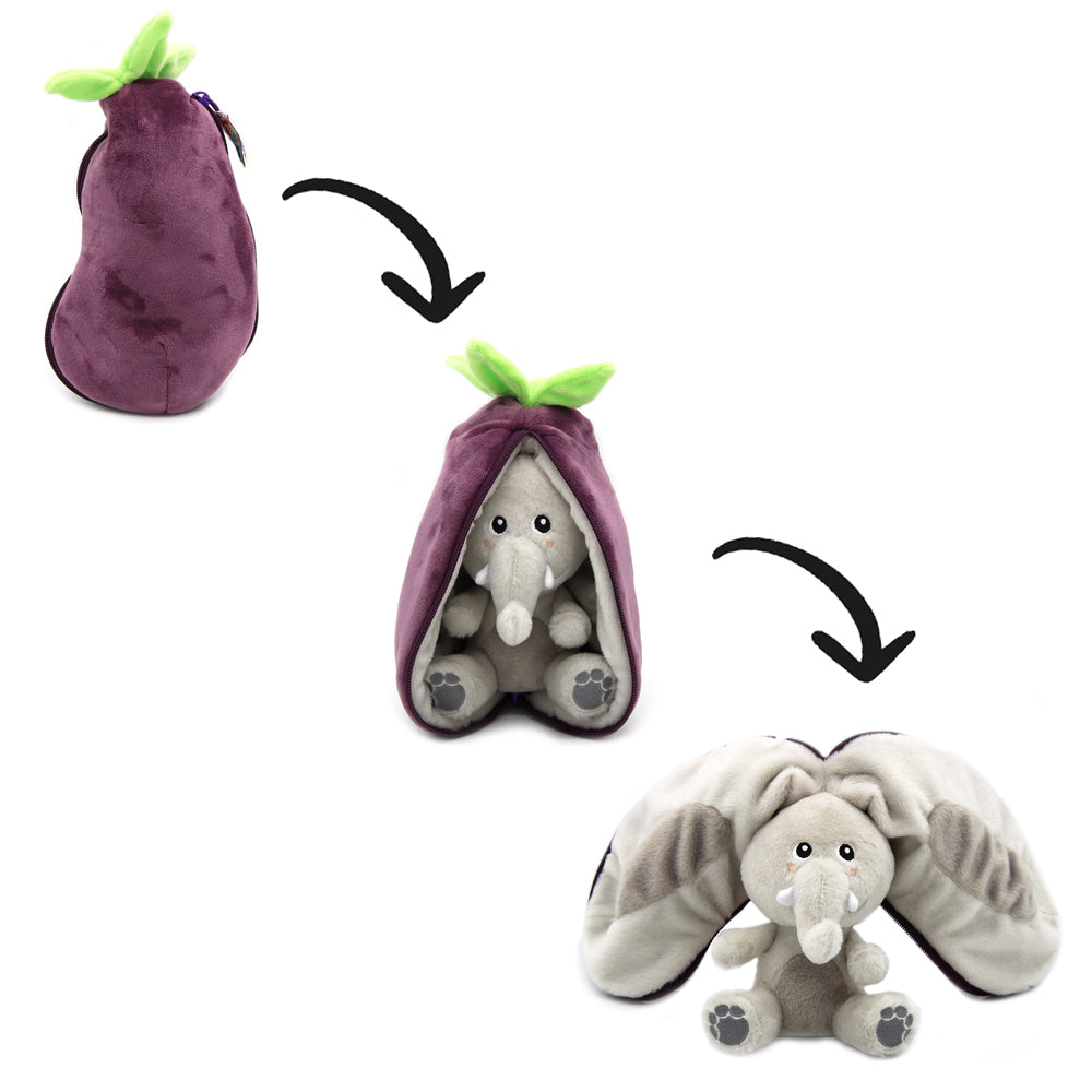 Peluche réversible Velvet l'éléphant/aubergine – Flipetz