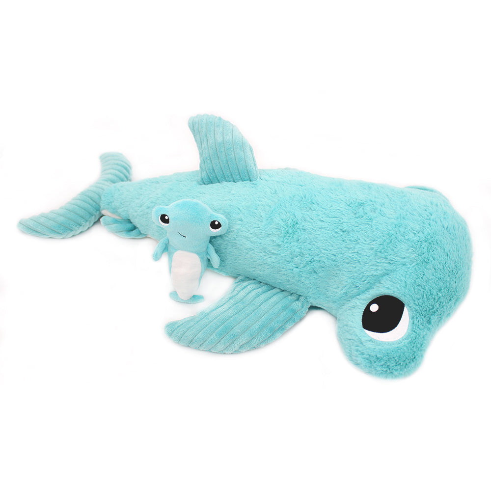 Peluche requin marteau Clou maman et son bébé bleu aqua – Les Ptipotos