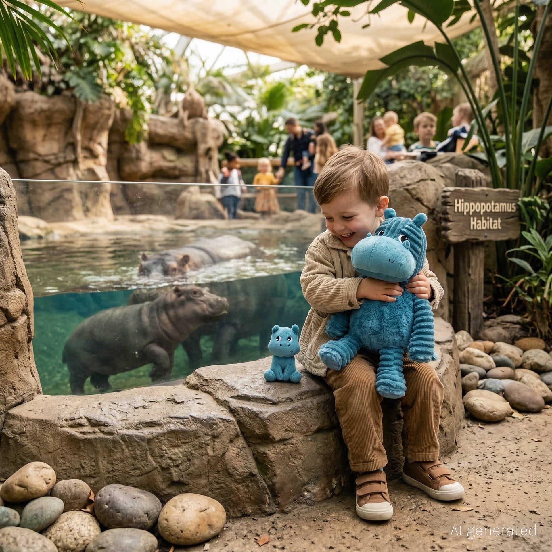 Peluche hippopotame Bibou maman et son bébé bleu – Les Ptipotos – vue 2