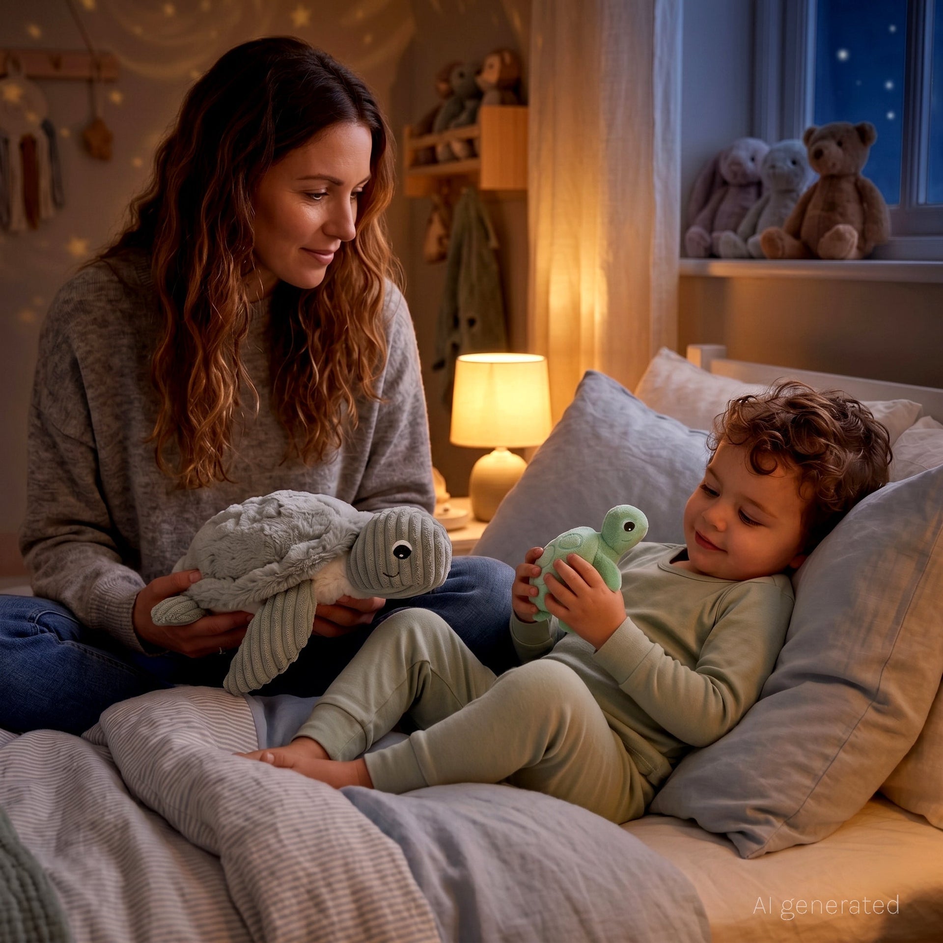 Peluche tortue Sauvenou maman et son bébé menthe – Les Ptipotos – vue 2