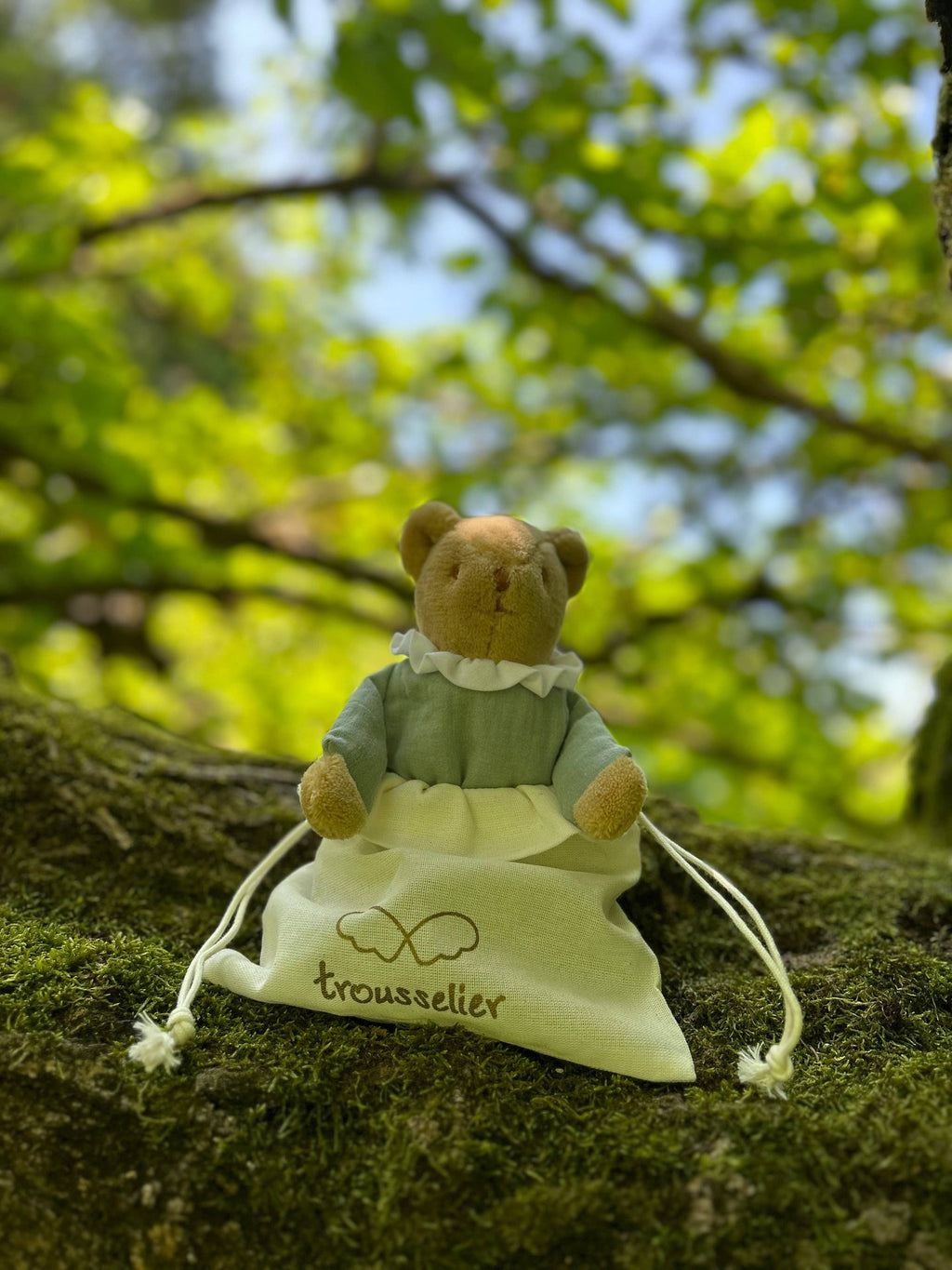 Ours Nid d'Ange Doudou avec Hochet - Coton Bio Celadon TROUSSELIER SAS – vue produit 4
