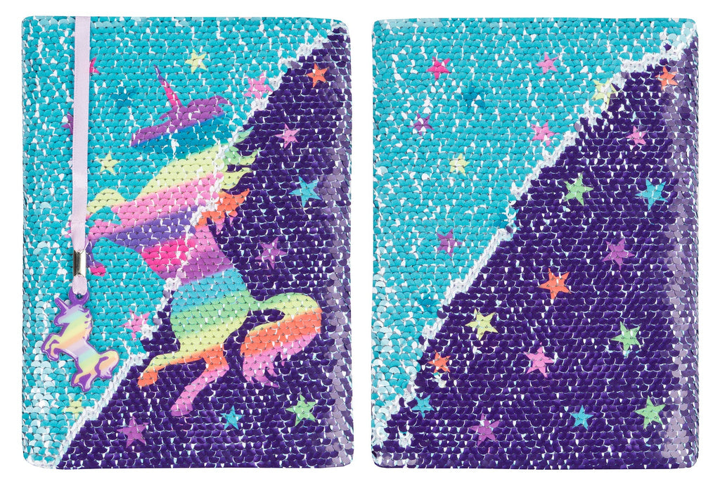 Carnet à sequins licorne arc-en-ciel