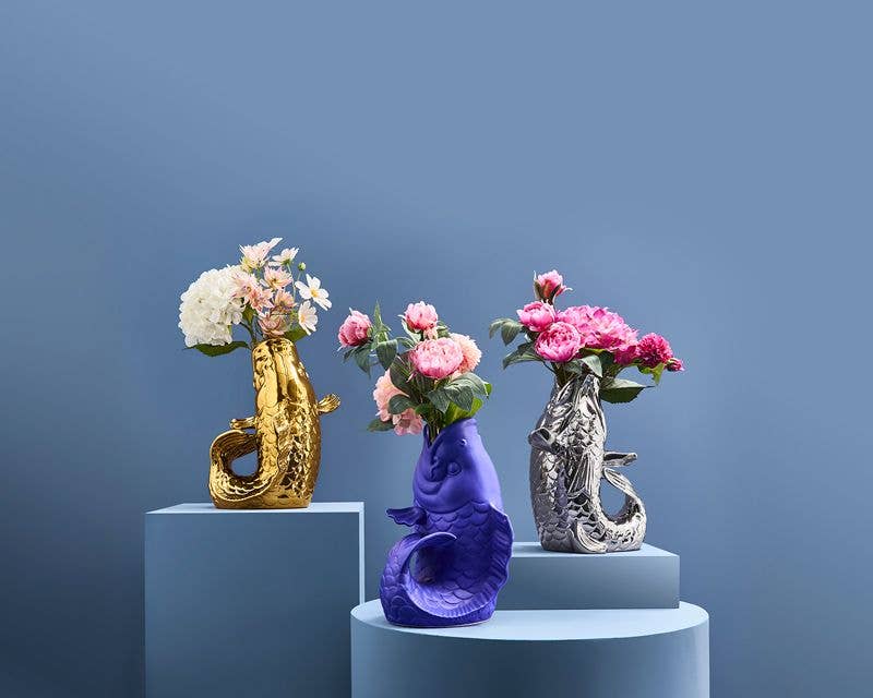 Sculpture/Vase Poisson Blubb, grès argenté