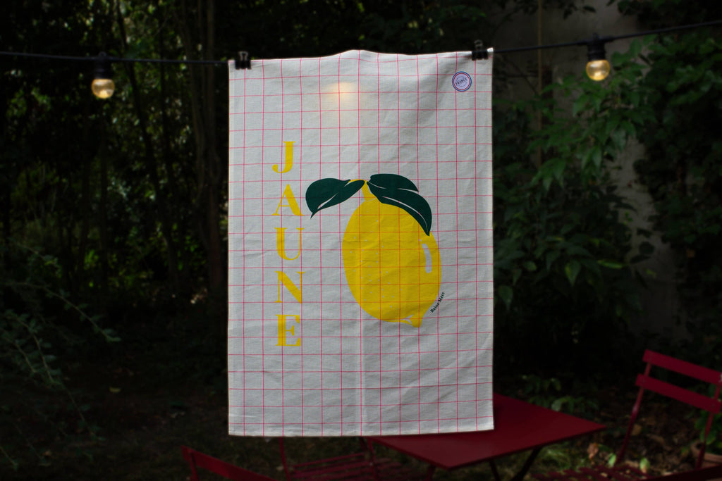 Torchon Jaune Citron à motif fruité – Reine Mère